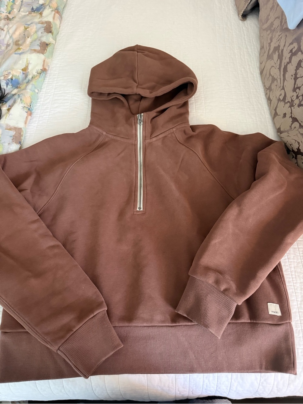 Vuori Women’s Zip-Up Hooded Sweatshirt in Brown